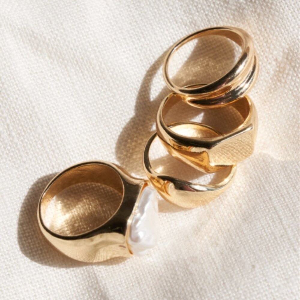 Gold Metallic Pearl Ring Set - Set of 4 - Picture 2 of 7